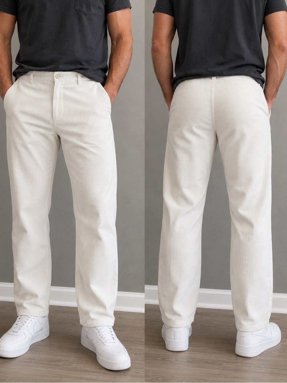 Men’s White Corduroy Pants Straight Leg W34 (No Size/Brand Tag)